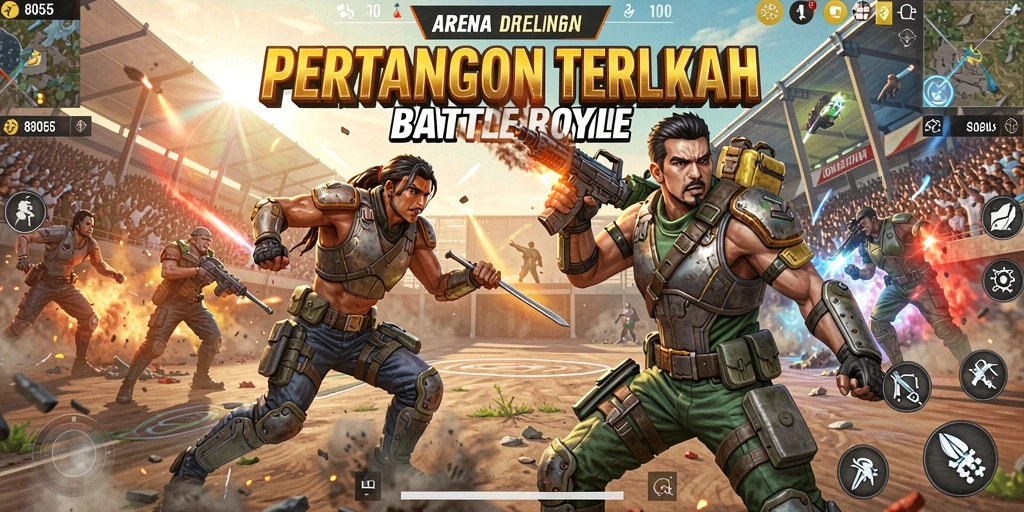 Tampilan gameplay menegangkan dalam arena Battle Royale 8055.
