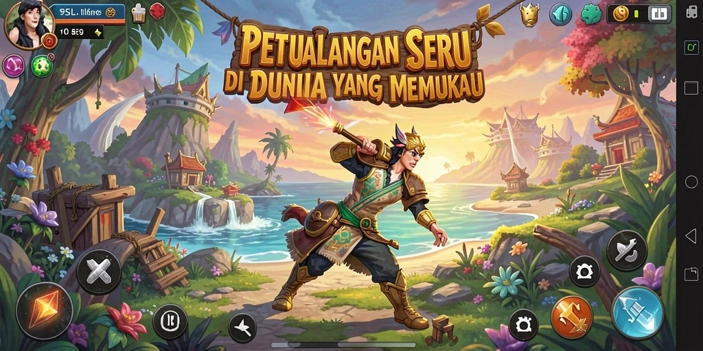Screenshot menampilkan karakter utama dalam petualangan epic di hutan.
