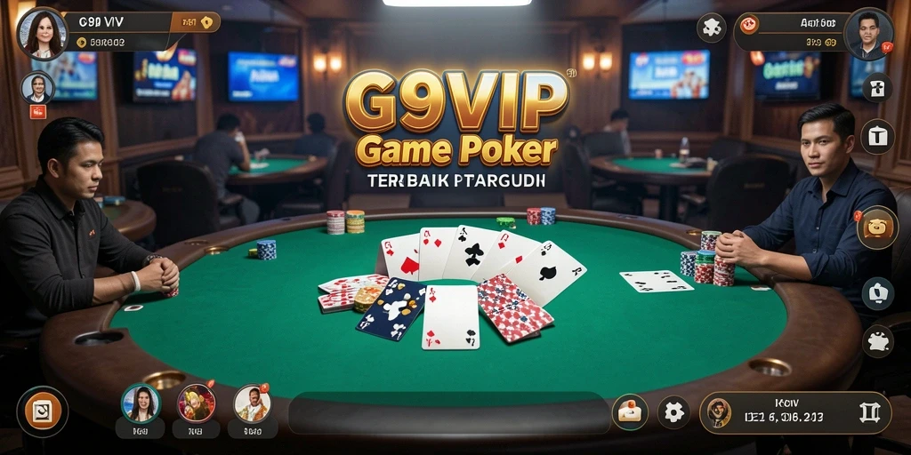 Screenshot G9VIP menampilkan suasana seru permainan poker online.