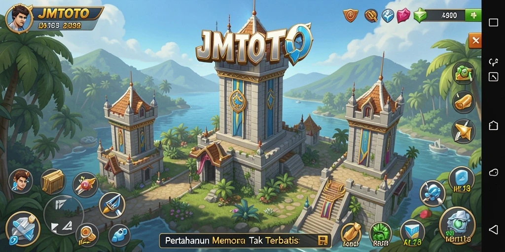 Screenshot gameplay JMTOTO menampilkan strategi Tower Defense yang intens.