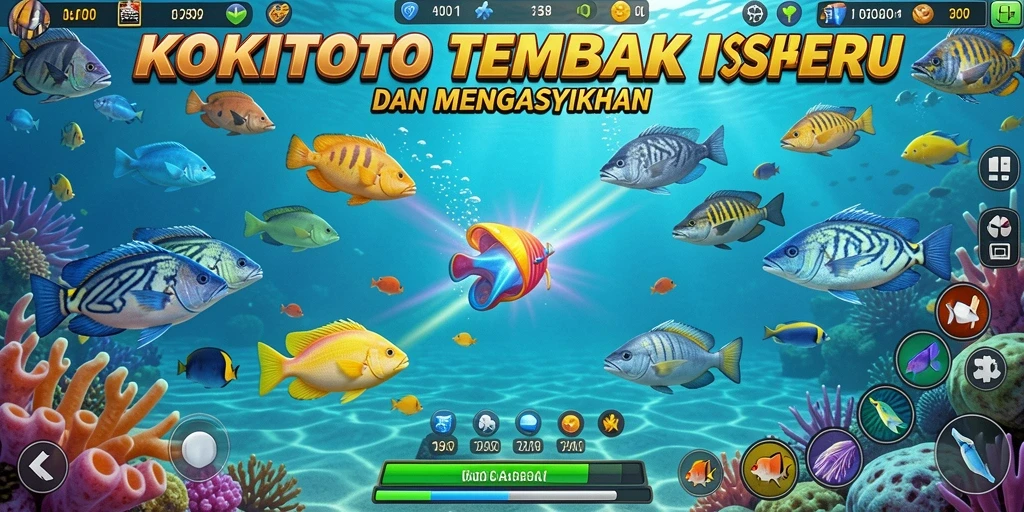 Tangkapan ikan yang berwarna-warni dalam gameplay KOKITOTO.