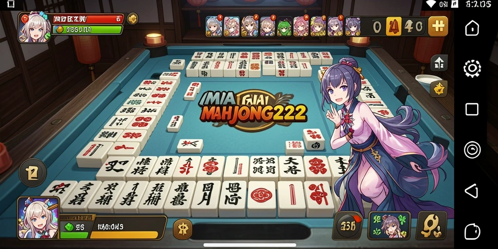 Tangkapan layar MAHJONG222 menampilkan karakter Anime yang ceria dalam gameplay yang seru.