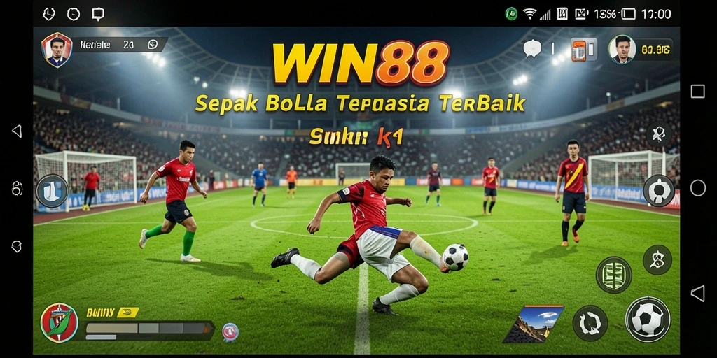 Screenshot utama WIN88 menampilkan gameplay aksi sepak bola yang mengesankan.