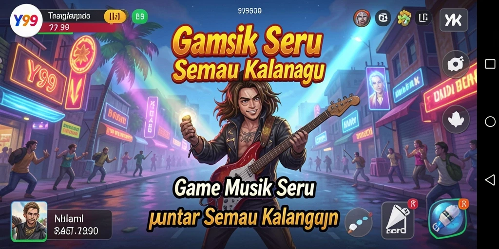 Gameplay Y89 yang menampilkan aksi seru dengan berbagai lagu.